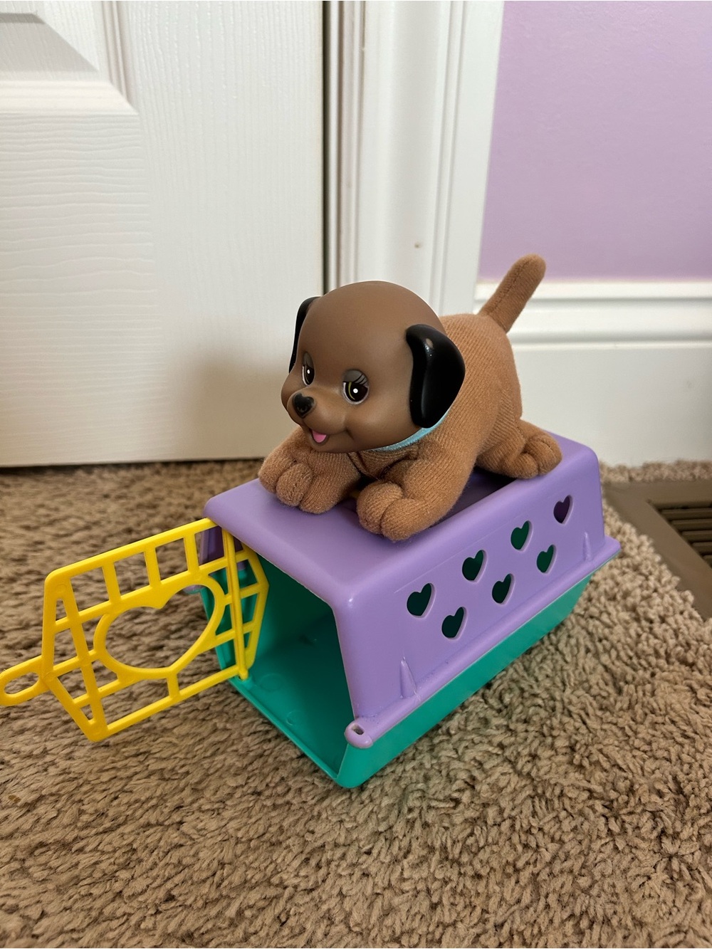Vintage 90s Blue Box "Go Bye Bye Puppy" Plush with Original Carrier